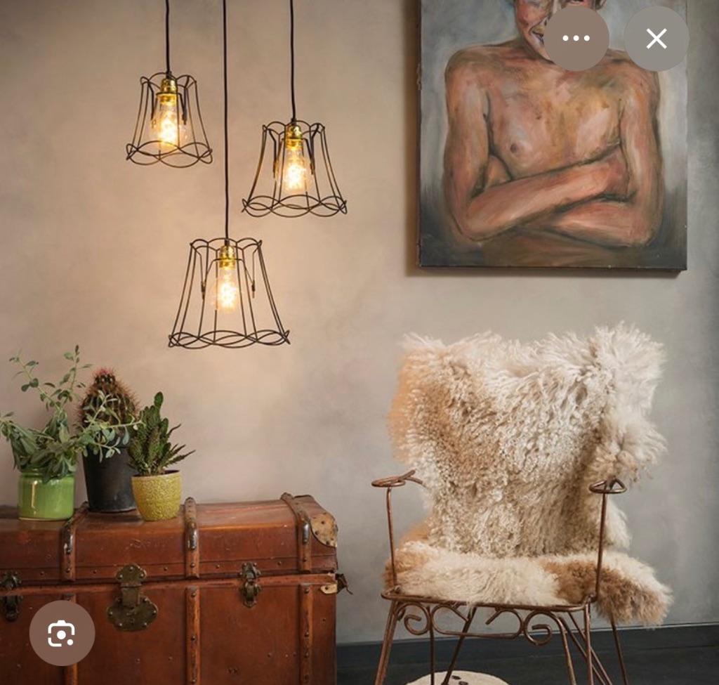 Retro hanglamp plafondlamp granny frame, Ophalen of Verzenden, Zo goed als nieuw, Glas, Retro