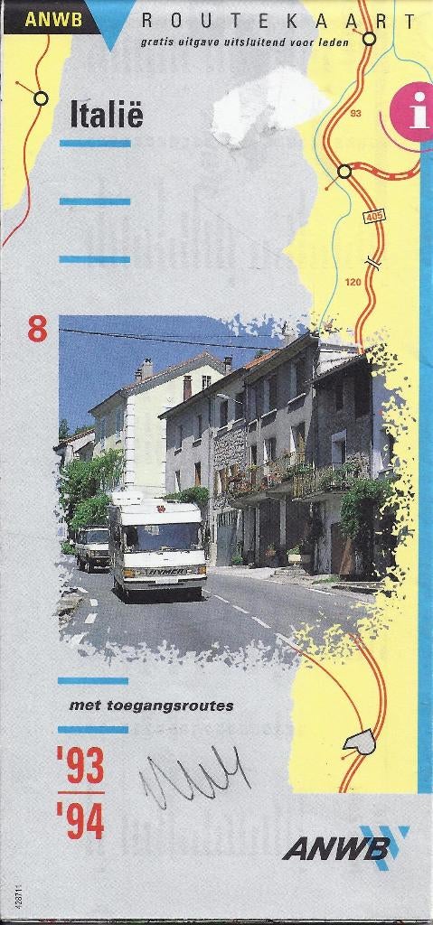 Pl281 plattegrond ANWB Italië 1993/94, Boeken, Atlassen en Landkaarten, Gelezen, Landkaart, 1800 tot 2000, Italië