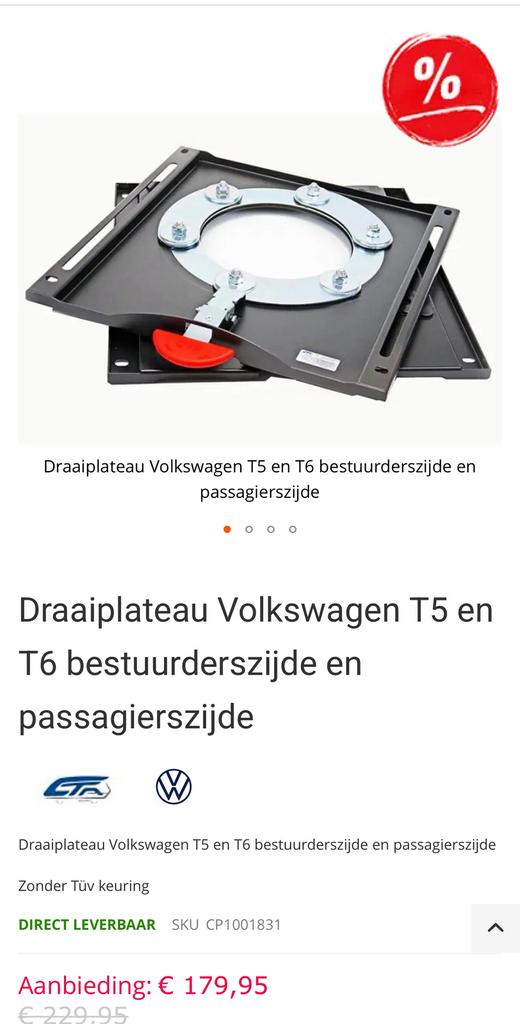 Draaiplateau VolkswagenT5 &T6 bestuurders en passagierszijde, Caravans en Kamperen, Camper-accessoires, Ophalen of Verzenden