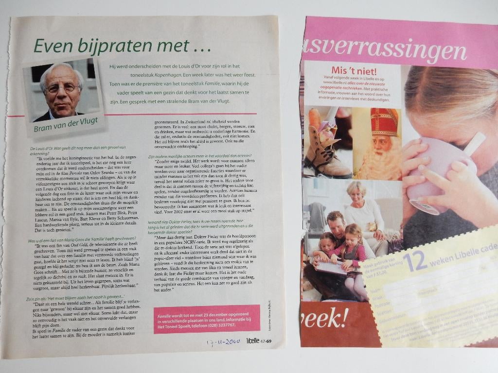 Bram van der Vlugt/Sinterklaas knipsels uit tijdschriften., Ophalen of Verzenden, 1980 tot heden, Nederland, Knipsel(s)