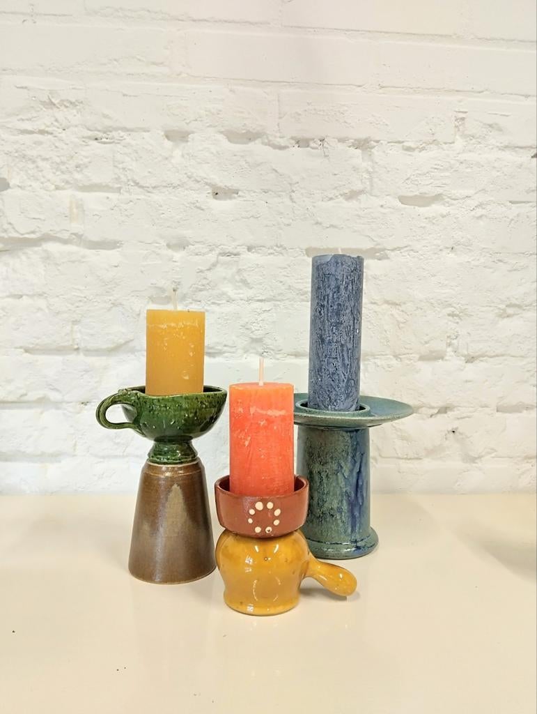 Set van 3 kaarsenstandaards met kaars upcycling vintage, Overige materialen, Zwart, Ophalen of Verzenden, Zo goed als nieuw