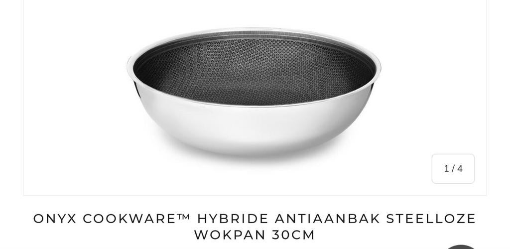 Onyx Cookware Hapjes- & Wokpan + Handgreep, Nieuw, Ophalen of Verzenden, Rvs, Keramische plaat