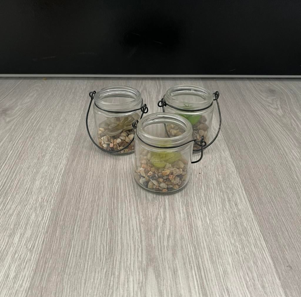 3 glazen xenos decoratie potjes, Ophalen of Verzenden, Zo goed als nieuw, Binnen
