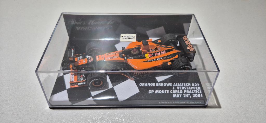 F1 Arrows A22 Mont Carlo Jos Verstappen 1/43 *Inlay Kopie*, Hobby en Vrije tijd, Modelauto's | 1:43, Zo goed als nieuw, Auto, MiniChamps