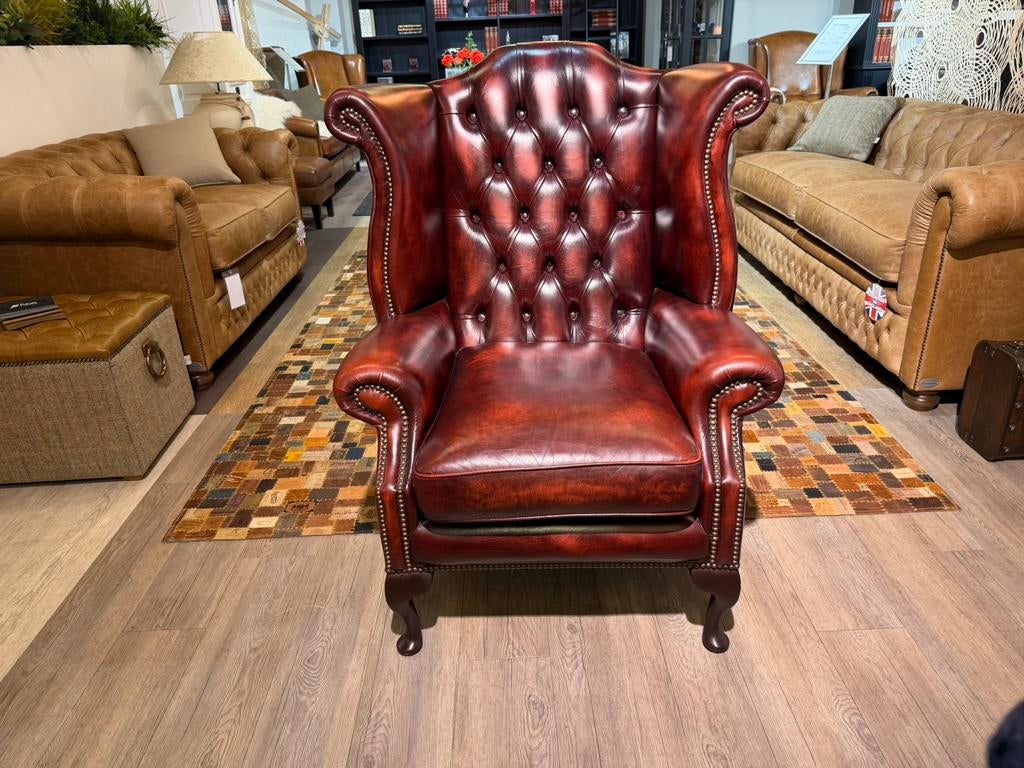 Originele Springvale Chesterfield oorfauteuil Oxblood rood, Huis en Inrichting, Fauteuils, Ophalen of Verzenden, 75 tot 100 cm