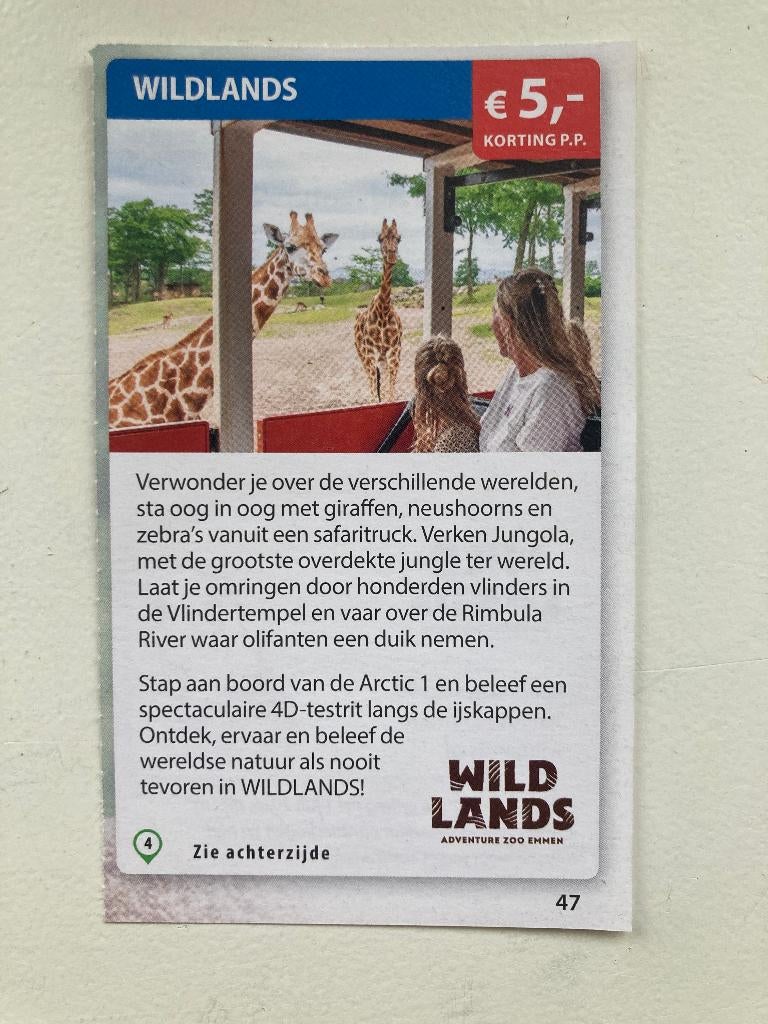 Kortingscode/bon - Wildlands Emmen, Tickets en Kaartjes, Drie personen of meer, Kortingsbon, Overige typen