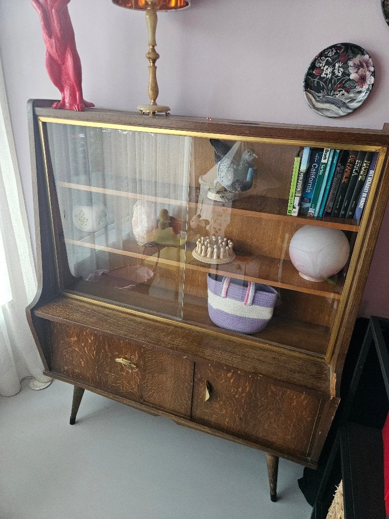 Vintage Vitrinekast met Glazen Schuifdeuren, Ophalen