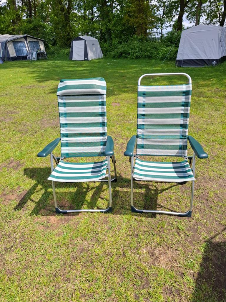 2 Crespo meerstanden stoelen + been steunen, Caravans en Kamperen, Kampeermeubelen, Ophalen, Campingstoel
