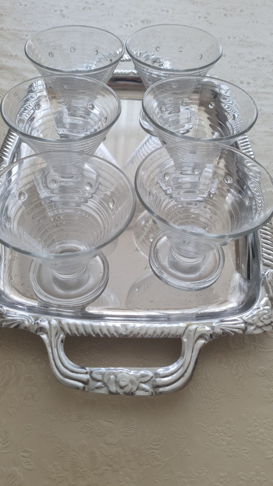Plateau met 6 glazen, Ophalen of Verzenden, Gebruikt, Rond