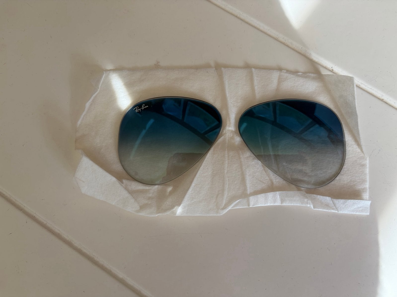 Ray-Ban Aviator zonneglazen 58-14 licht blauw degrade, Zonnebril, Blauw, Nieuw, Ophalen of Verzenden
