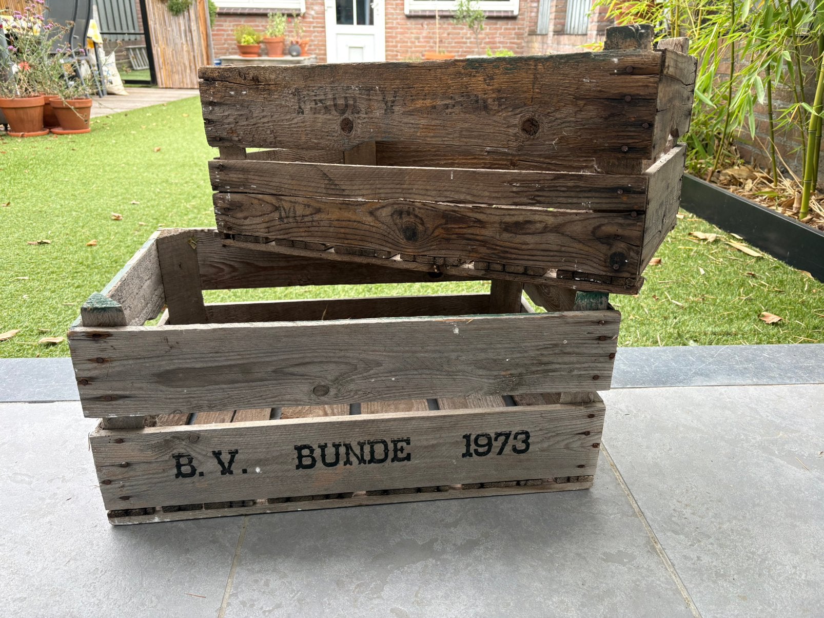 Vintage houten kratten 2x, Huis en Inrichting, Ophalen, Zo goed als nieuw, Minder dan 50 cm