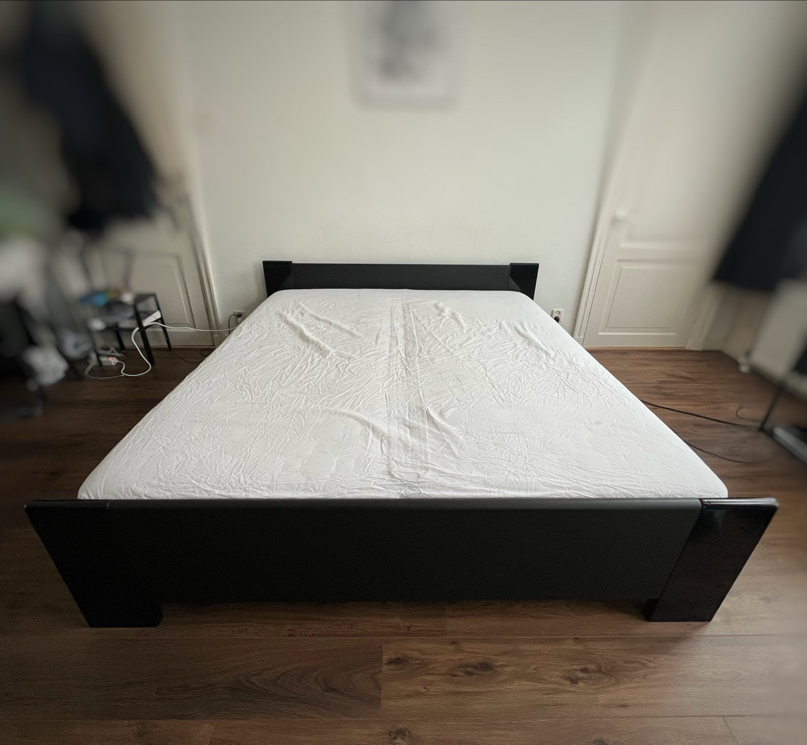 Zwart tweepersoons bedframe 210x190 cm incl. Auping spiraal, Ophalen, Overige materialen, Gebruikt, Zwart