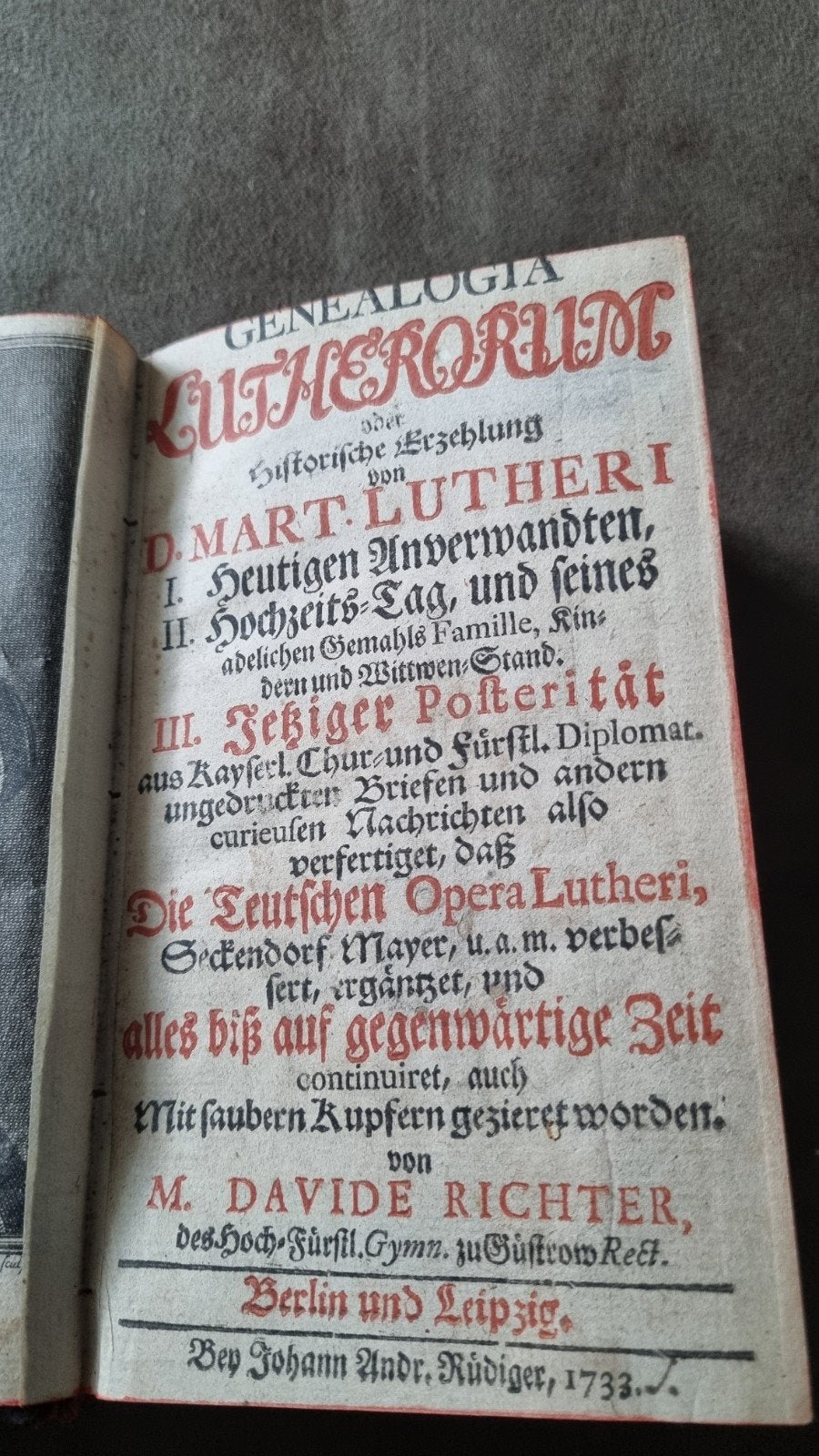 Zeldzaam Boek: Genealogia Lutherorum (1733), Ophalen of Verzenden, M. Davide Richter