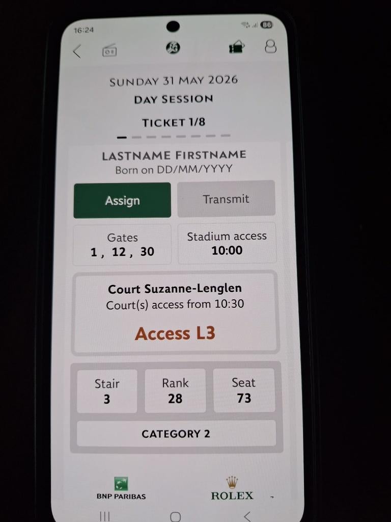 4 Tickets Roland Garros court Suzanne Langlen. Zondag 31 mei, Ophalen, Racket, Overige merken, L00