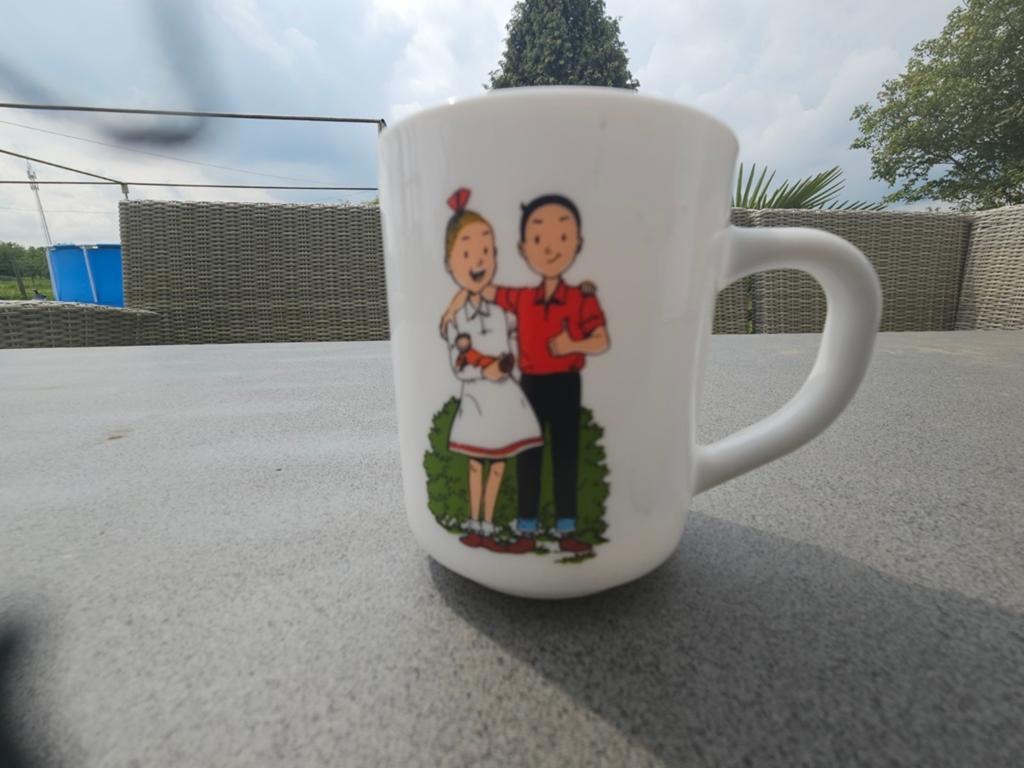 Suske en Wiske mok - Vintage stripfiguren beker, Ophalen of Verzenden, Steen/keramiek, Wit, Overige merken