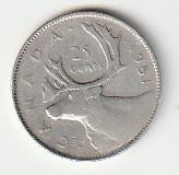 25  cent  1951  Canada. km. 44, Ophalen of Verzenden, Noord-Amerika, Losse munt, Zilver