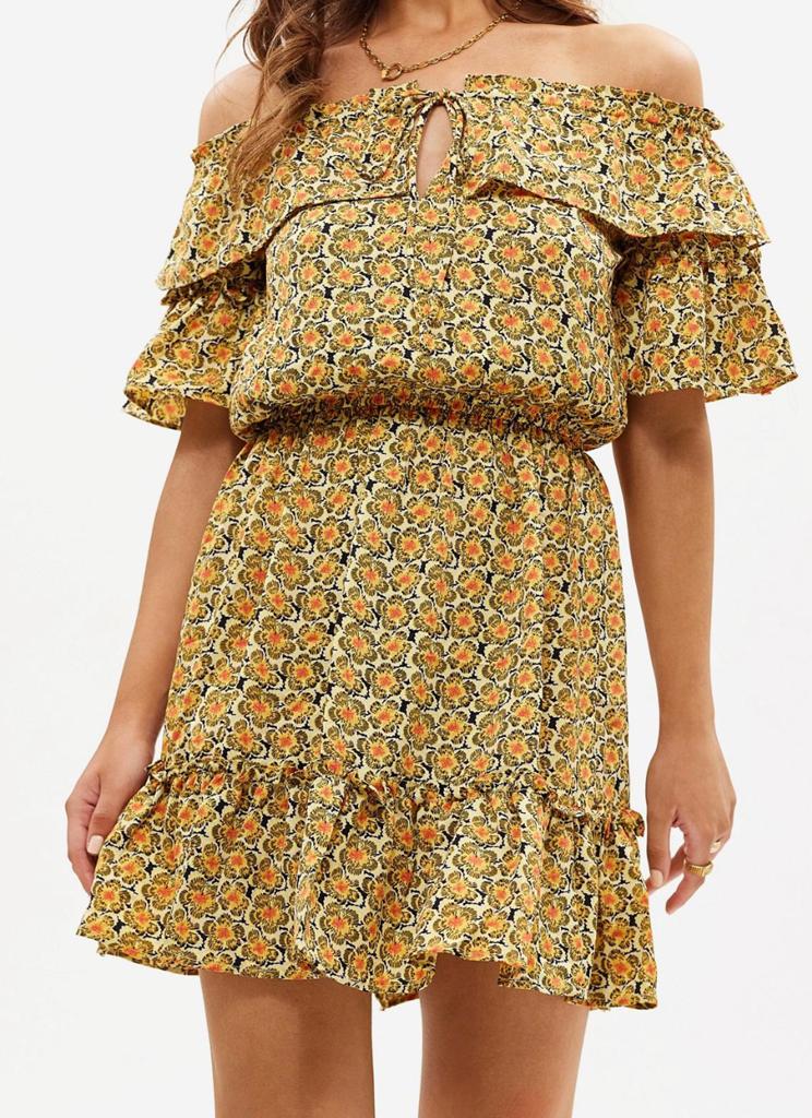Off shoulder jurk Loavies, Ophalen of Verzenden, Nieuw, Geel, Boven de knie