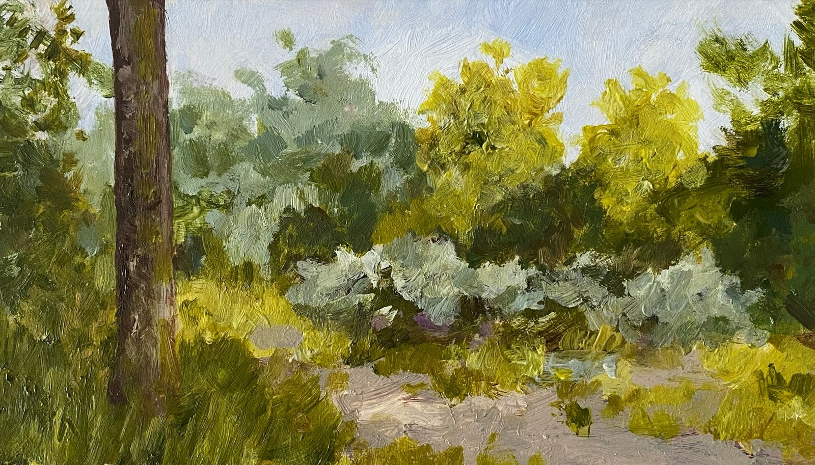 Schilderij Acryl Landschap 24x14 cm, Landschap, Acrylverf, Handgeschilderd, Ophalen of Verzenden