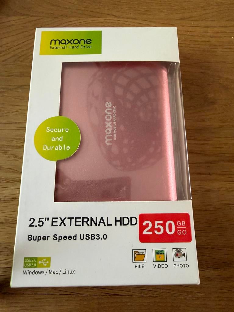 Maxone Externe HDD 250GB USB 3.0 - Nieuw, Computers en Software, Harde schijven, Server, HDD, Nieuw, Ophalen of Verzenden