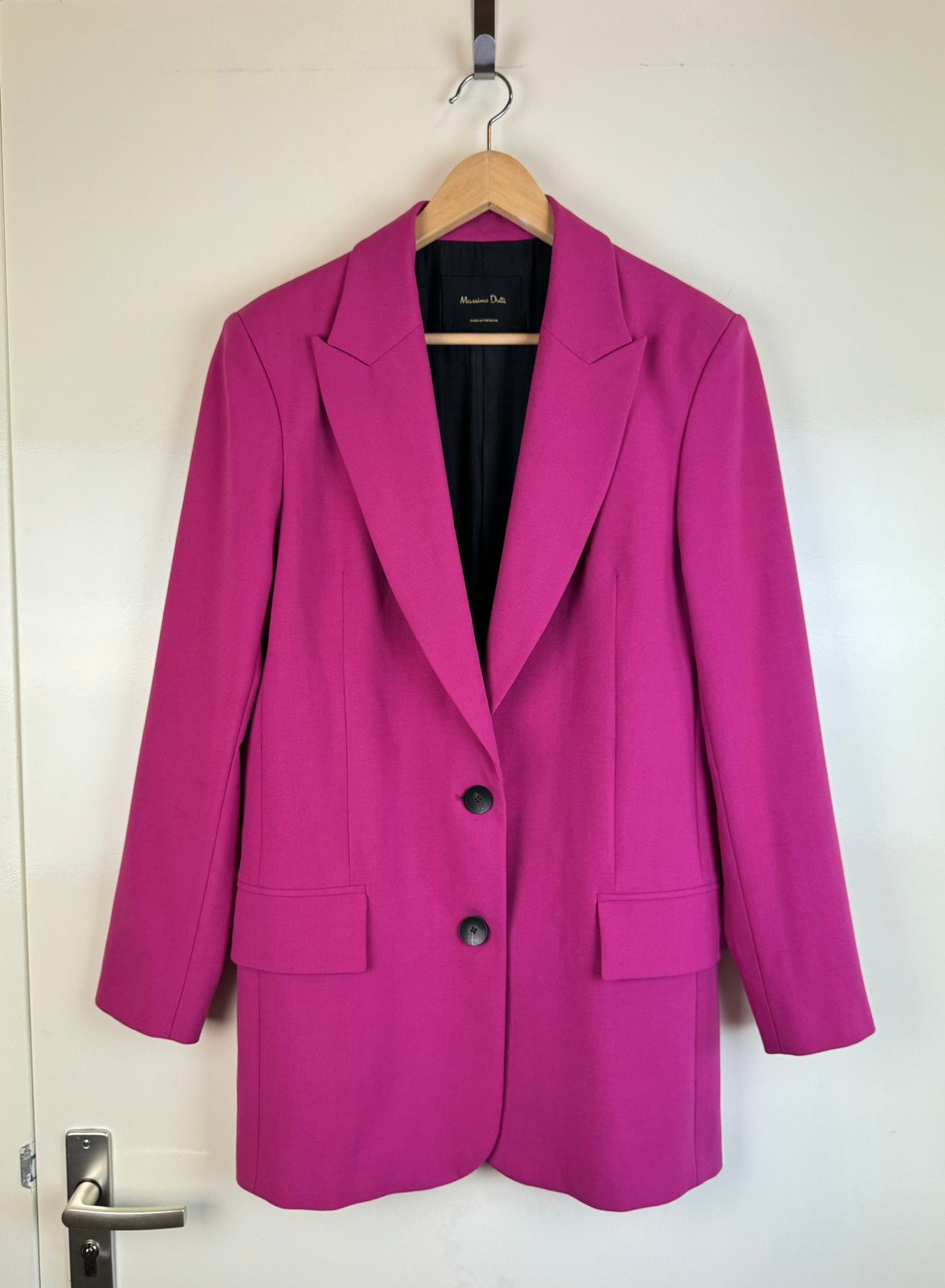 MASSIMO DUTTI Pink Raspberry Wool Longline Blazer Jacket XS, Kostuum of Pak, Ophalen of Verzenden, Zo goed als nieuw, Roze