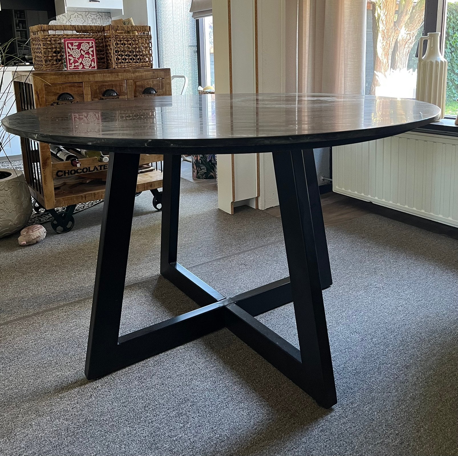 Eetafel zwart marmer rond, Huis en Inrichting, Tafels | Eettafels, Ophalen, Zo goed als nieuw, Rond, 100 tot 150 cm