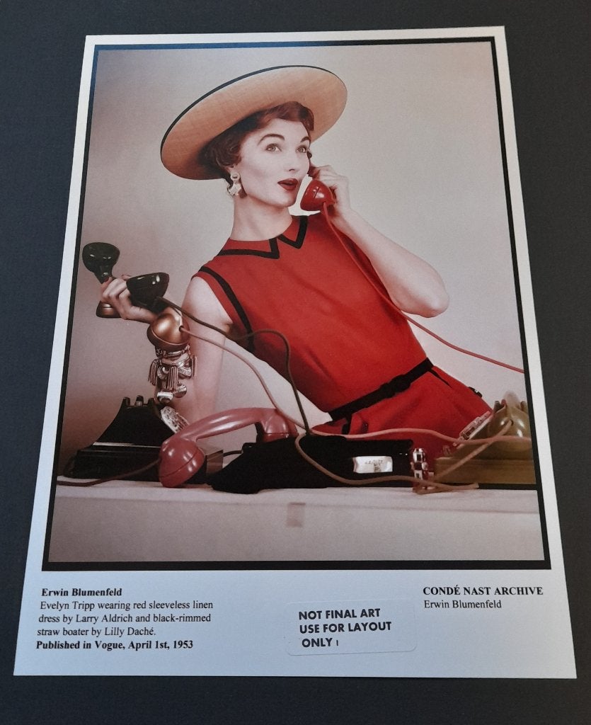 Erwin Blumenfeld - Foto Evelyn Tripp Published Vogue - 1953, Verzamelen, Verzenden, 1980 tot heden, Foto, Zo goed als nieuw