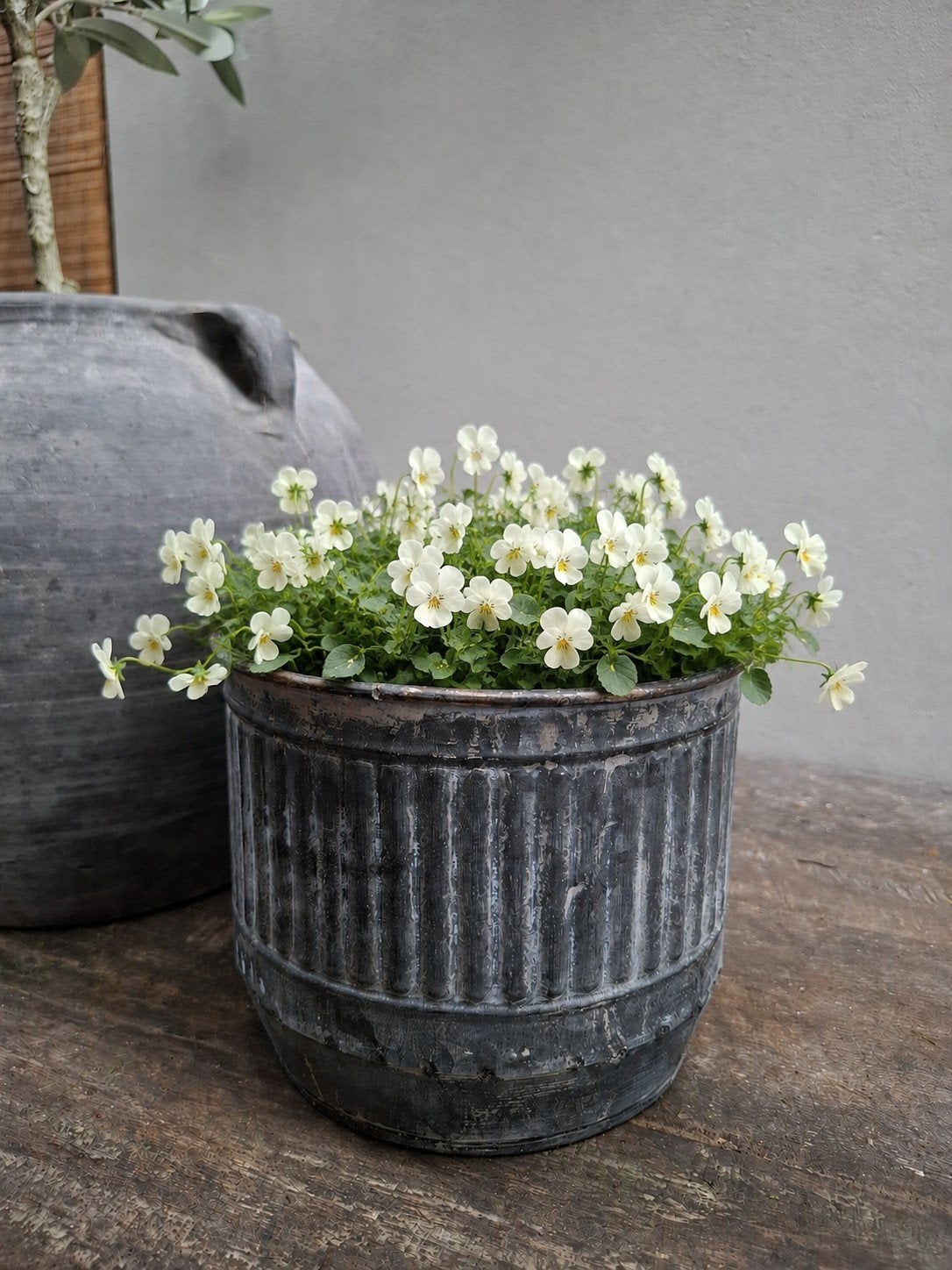 mooie zinken pot met ribbel, Ophalen of Verzenden, Zo goed als nieuw
