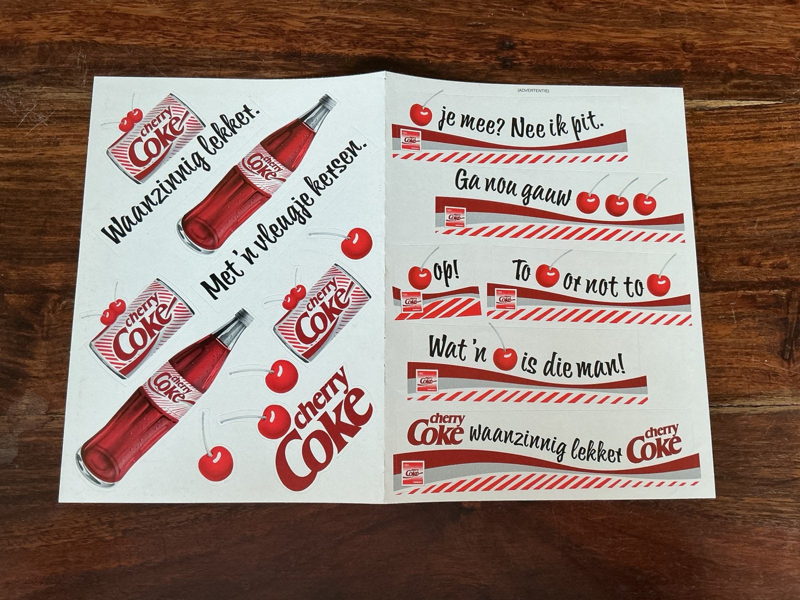 Reklame stickervel Coca Cola 1987 Cherry Coke, Verzamelen, Verzenden, Zo goed als nieuw, Overige typen