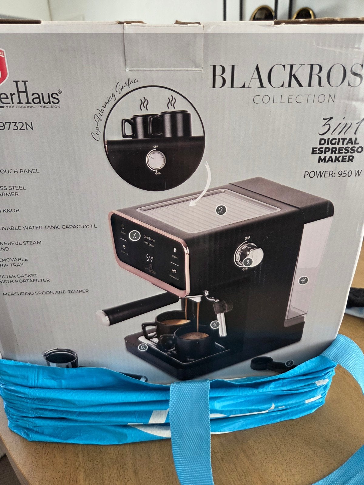 Berlinger Haus Blackrose 3-in-1 Digitaal Espressomachine, Nieuw, Ophalen of Verzenden, Afneembaar waterreservoir, Gemalen koffie