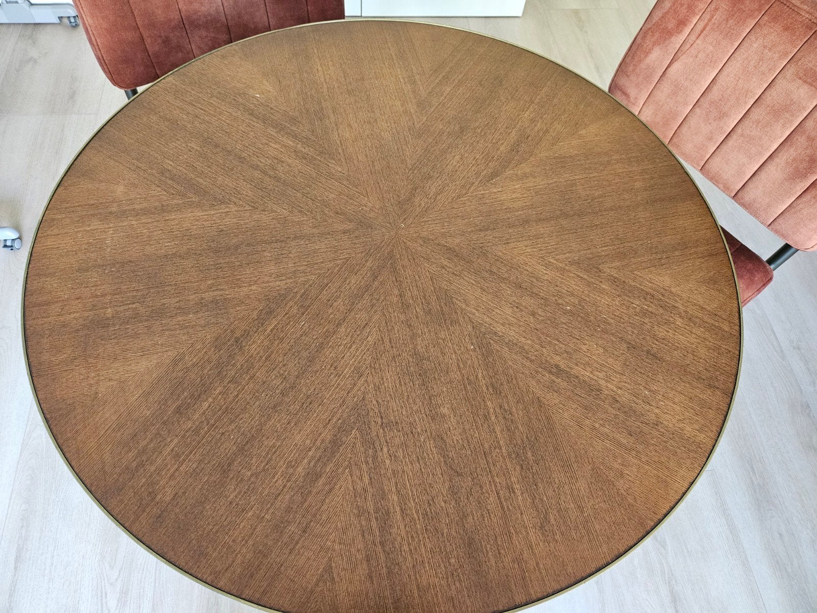 Donkerbruine ronde eettafel met gouden details (91cm), Gebruikt, 50 tot 100 cm, Rond, 50 tot 100 cm
