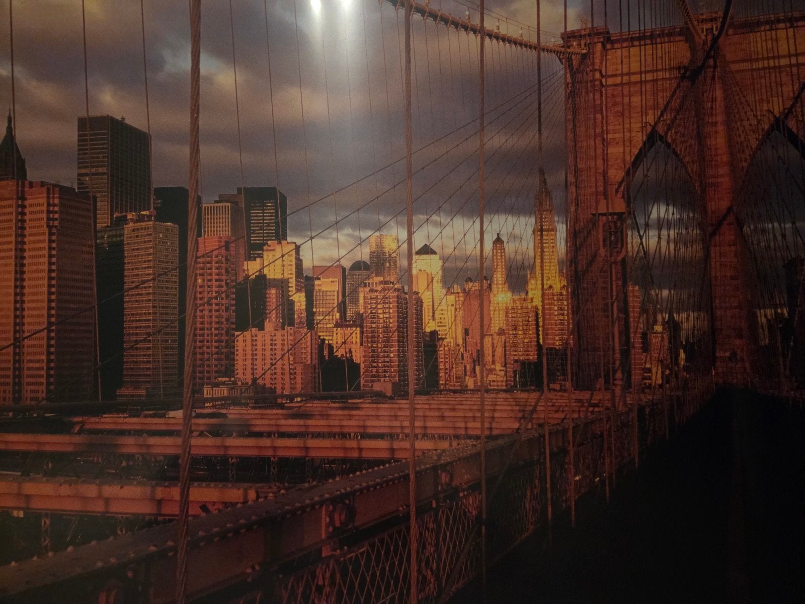 Groot schilderij van Brooklyn Bridge en New York skyline, Ophalen, Zo goed als nieuw, Schilderij, 100 tot 125 cm