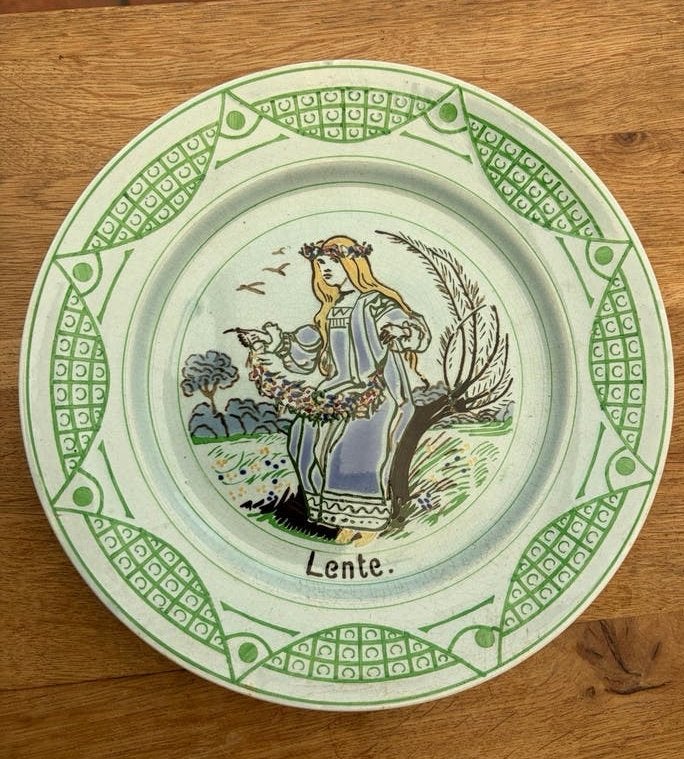 Antiek Art Nouveau wandbord “Lente”, Ophalen of Verzenden