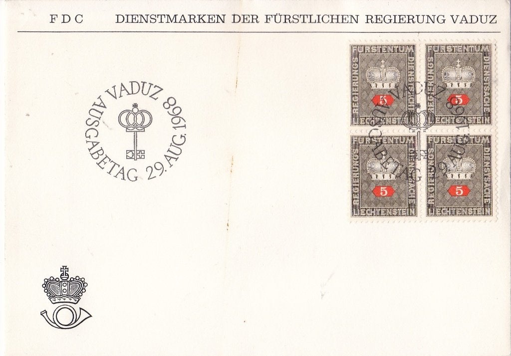 Liechtenstein FDC – Dienstmarken–Fürstenkrone -M 45-52/54-55, Postzegels en Munten, Postzegels | Eerstedagenveloppen, Verzenden
