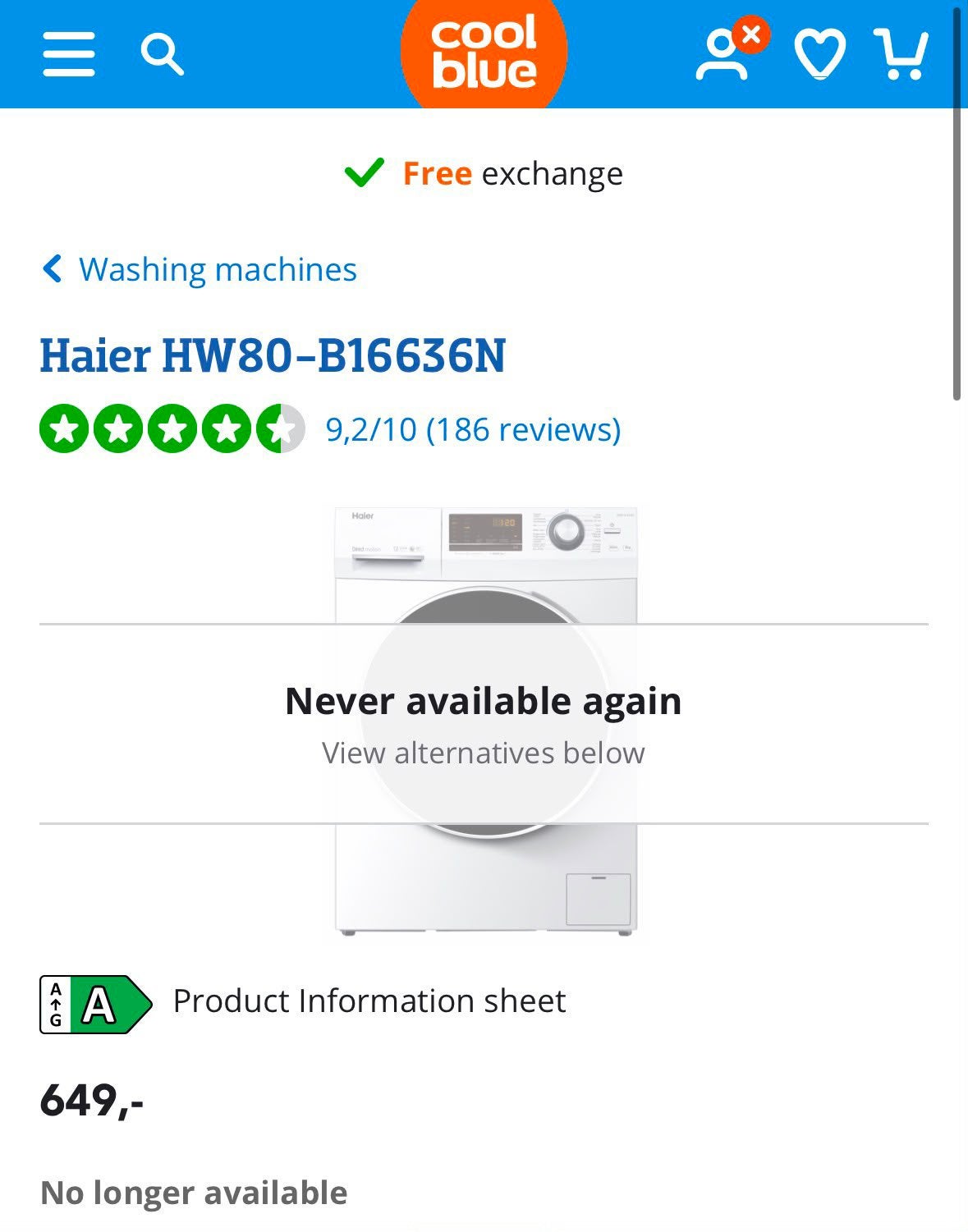 Haier wasmachine HW80 (8kg) - als neuw, Ophalen, 8 tot 10 kg, 85 tot 90 cm, 1600 toeren of meer
