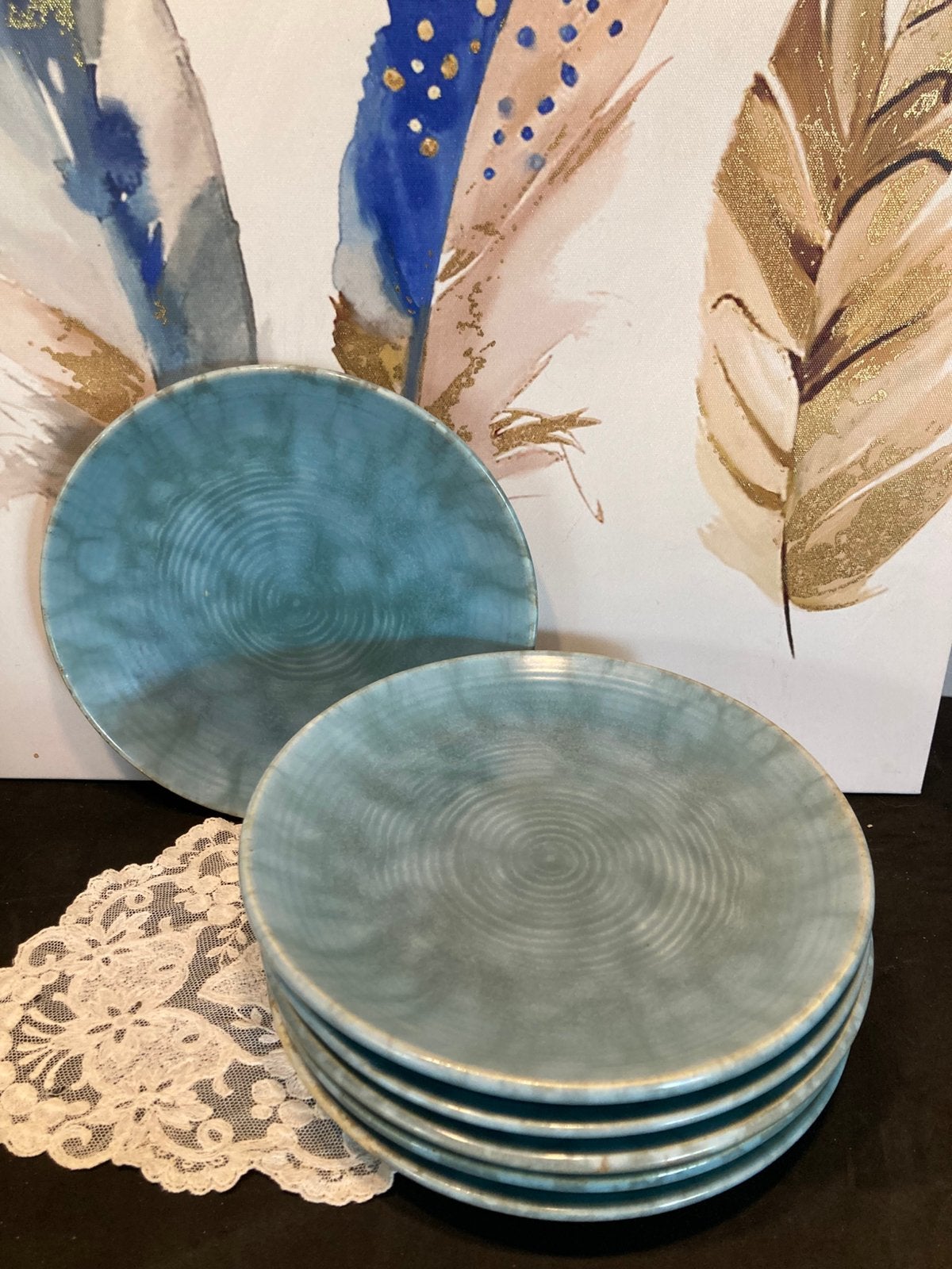 Gebaksbordje blauw/grijs (250726), Huis en Inrichting, Keuken | Servies, Gebruikt, Ophalen of Verzenden, Bord(en), Overige stijlen