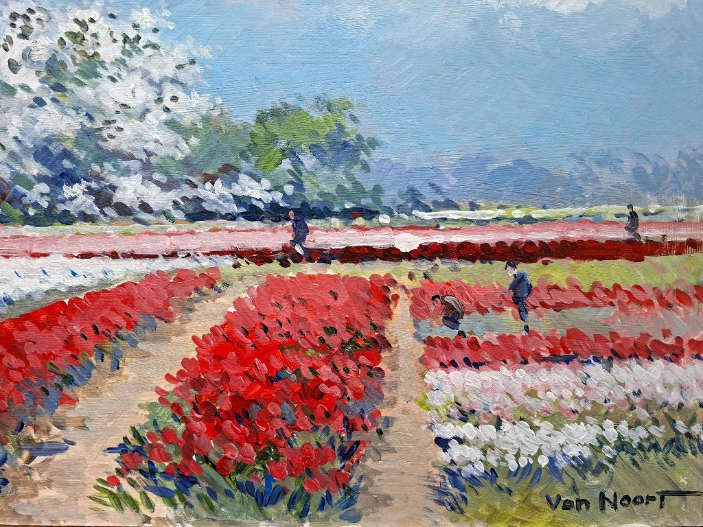 VAN NOORT , BOLLENVELD TE HEEMSTEDE, Bloemen, Paneel, Impressionistisch, Ophalen of Verzenden