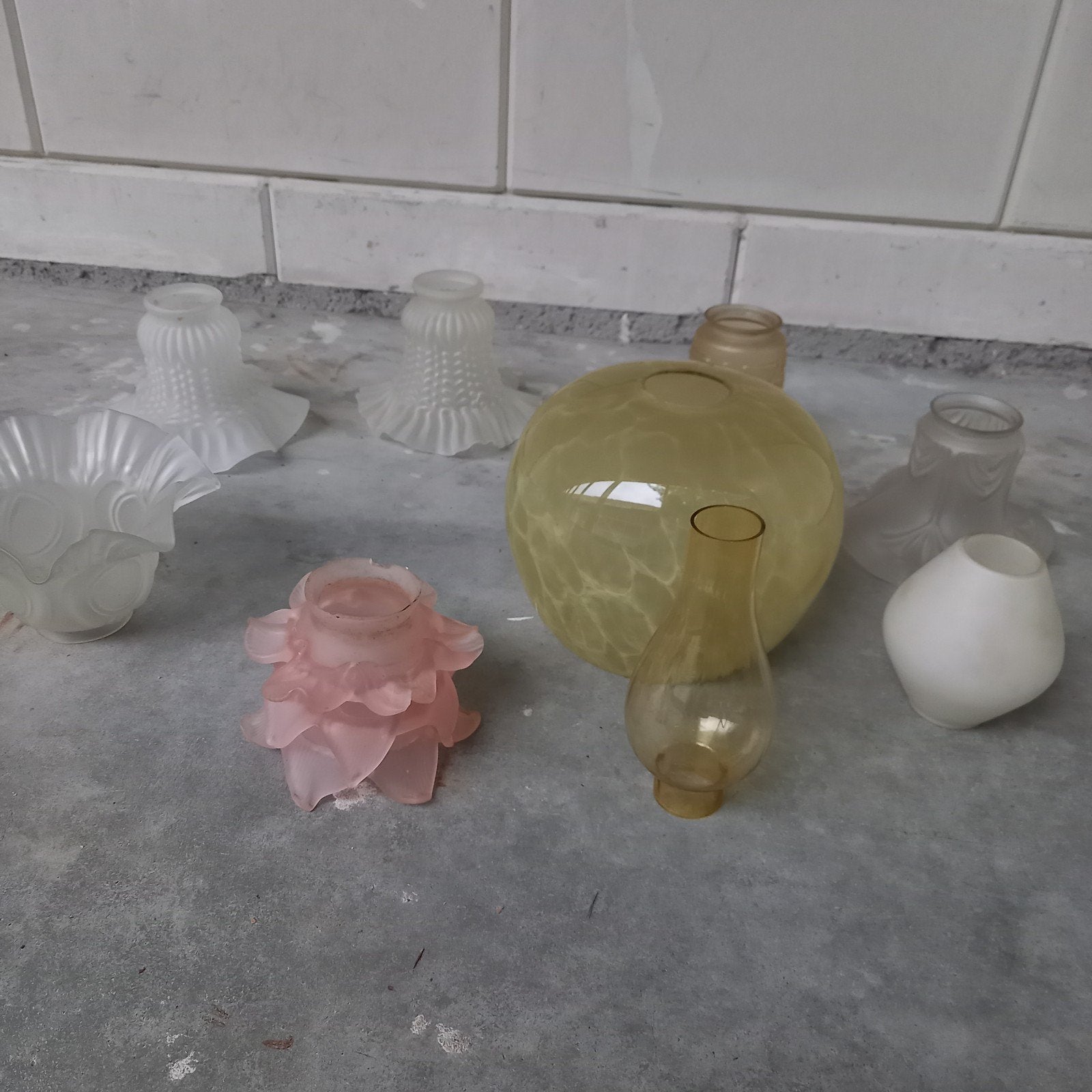 Diverse glazen lampenkappen en onderdelen, Ophalen of Verzenden, Gebruikt, Vintage, Retro, Klassiek
