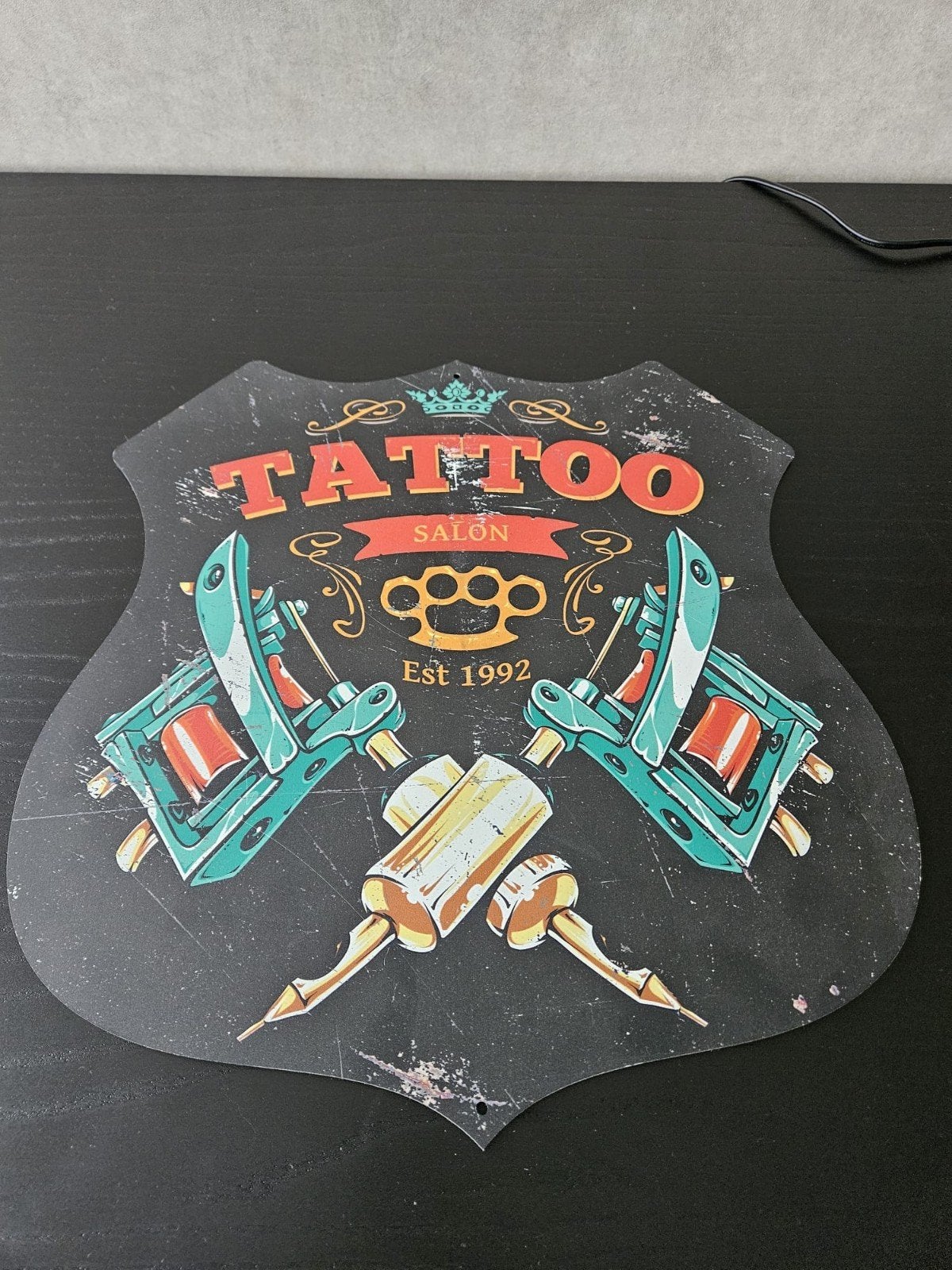 Tattoo Salon kunststof wandbord – Vintage stijl, Gebruikt, 39 cm, Industrieel, 37 cm