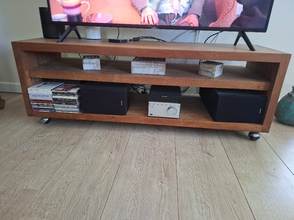 Teak tv meubel, Ophalen, Gebruikt, 100 tot 150 cm, Teakhout