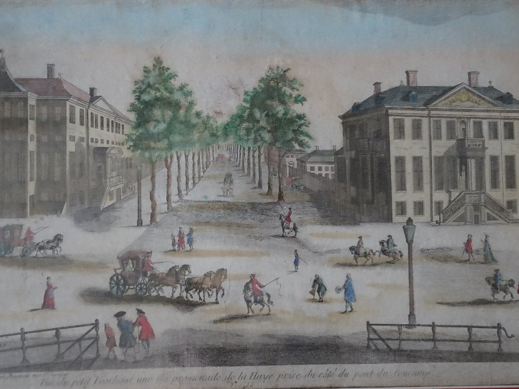 Opticaprent kleur Kleine Voorhout Den Haag, Beauvais, 1780, Antiek en Kunst, Ingelijst, Stadsgezicht, Ophalen of Verzenden, Gravure