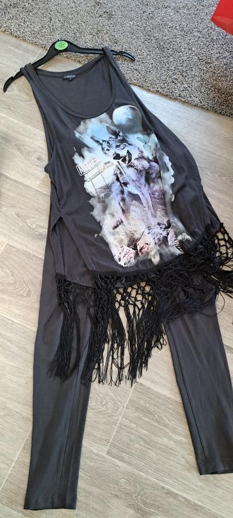 Coolcat top met franjes en Atmosphere legging, Kleding | Dames, Legging, Zwart, Maat 40/42 (M), Ophalen of Verzenden