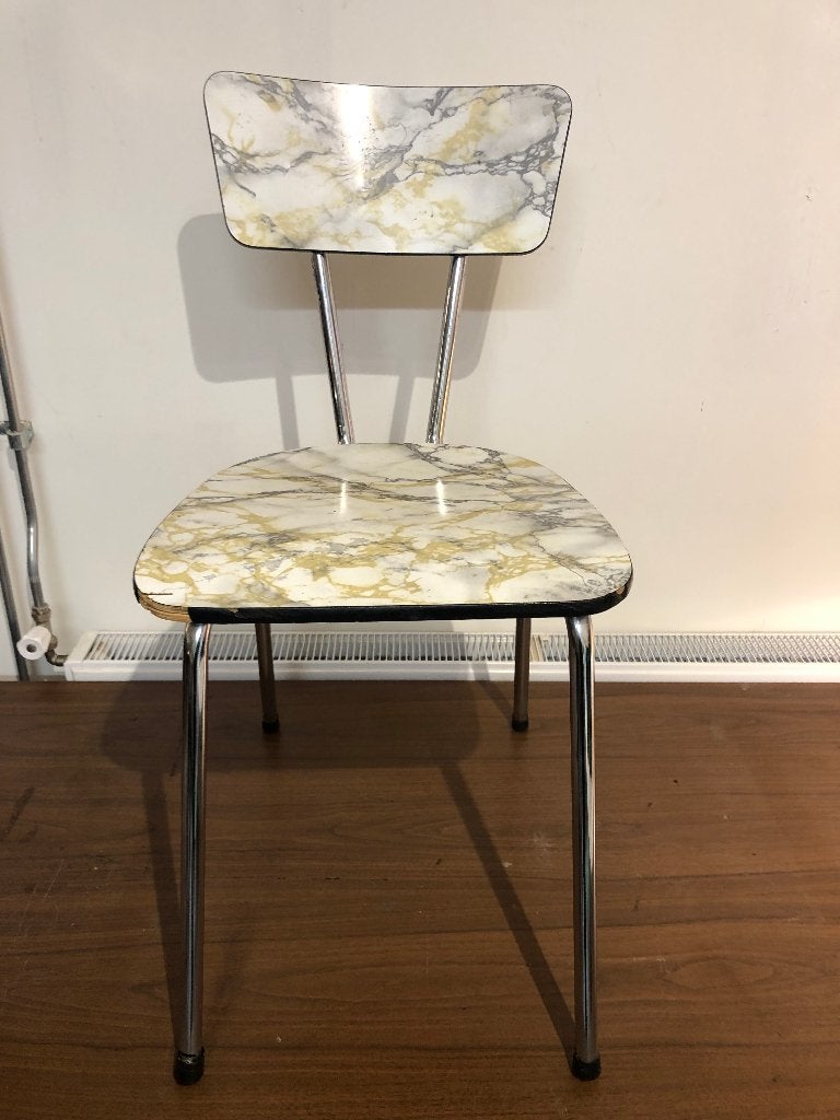 Vintage Formica Buizenframe Stoeltje Marmer Print., Ophalen