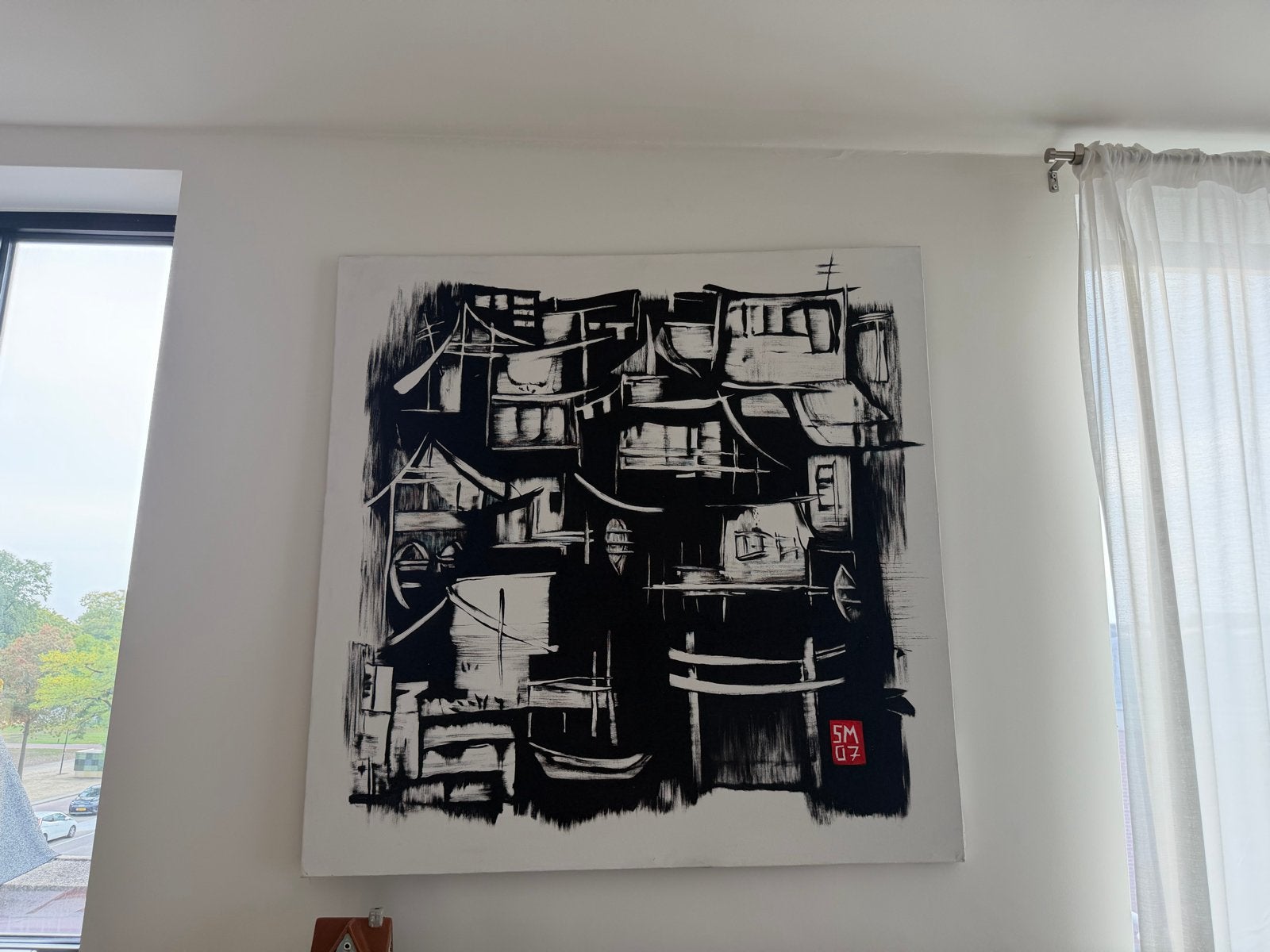 Abstract zwart-wit schilderij, Ophalen