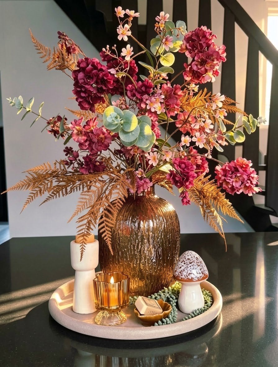 Herfstdecoratie | Compleet boeket + tafelstuk |, Huis en Inrichting, Binnen, Roze, 70 cm, Ophalen of Verzenden