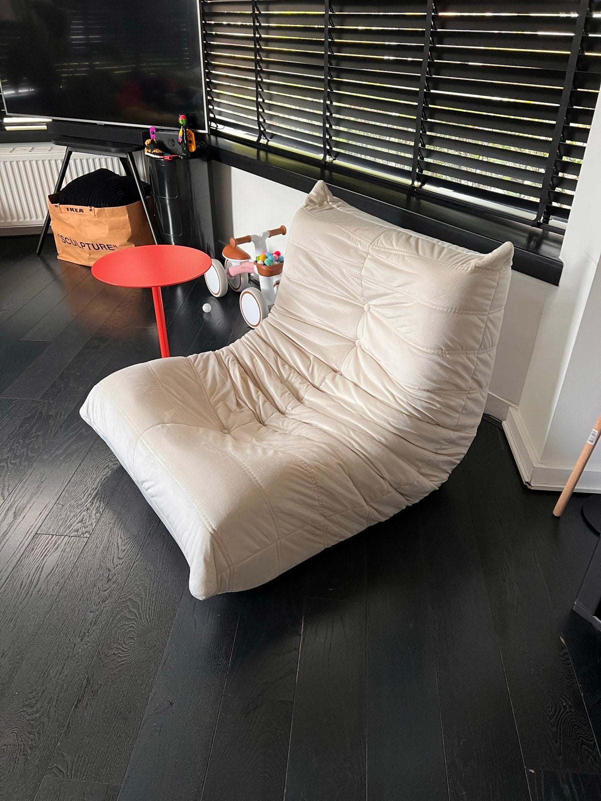 Togo stijl fauteuil - Crèmekleurig, Huis en Inrichting, Fauteuils, Ophalen, Gebruikt, 100 tot 125 cm, 75 tot 100 cm