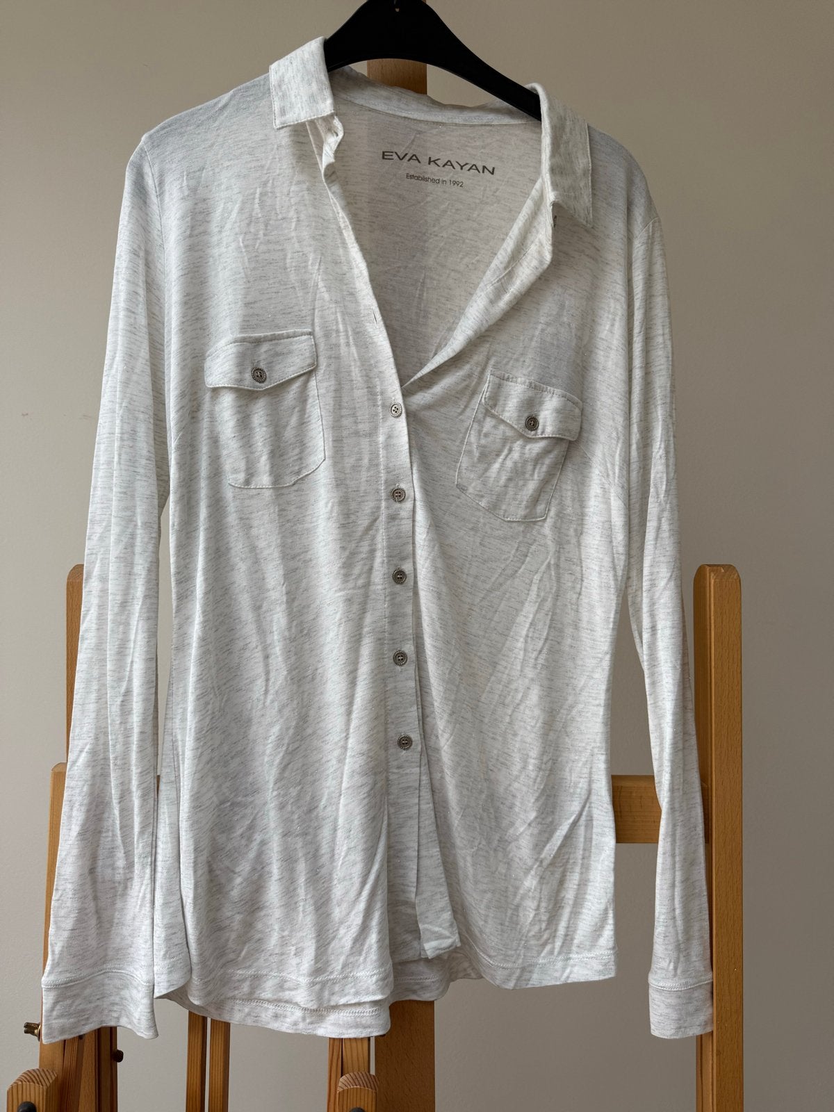 Eva Kayan shirt maat 42, dunne stof met glittertje, Verzenden, Wit, Maat 42/44 (L), Zo goed als nieuw