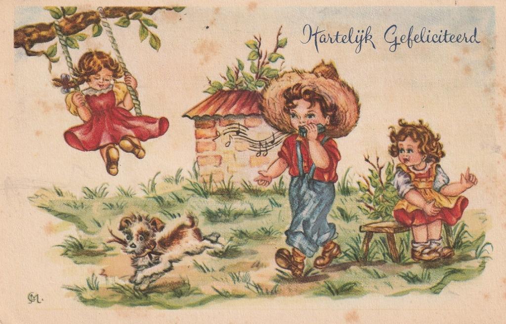 MEISJE HOND TEKN GM JAREN 50  ZEER MOOIE OUDE KAART KN336, Verzamelen, Ansichtkaarten | Themakaarten, Verzenden, 1940 tot 1960
