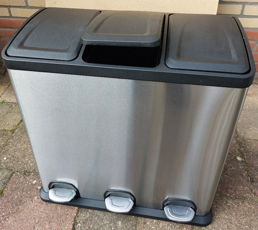Ruime RVS pedaalemmer triple bin met 3x20 liter emmers, Ophalen, 50 – 75, Gebruikt, Met pedaal