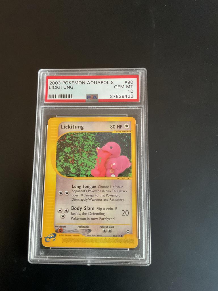 2003 Pokemon Aquapolis Lickitung #90 PSA 10 GEM MT, Ophalen of Verzenden, Zo goed als nieuw, Losse kaart