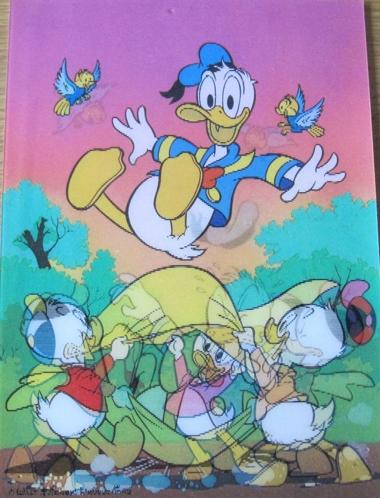 3D kaart (lenticulair) van Donald Duck die wordt gejonast, Ophalen of Verzenden, 1980 tot heden, Gelopen, Overige thema's